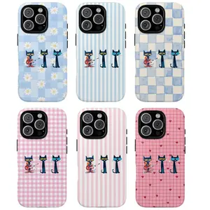 Pete the Cat Phone Case, Cute Striped Line Cartoon Cover, Tough Shockproof Protective Case, Compatible with iPhone 11-17 Pro Max/Plus and Samsung Galaxy S23-25, Gift for Fans & Cat Lovers