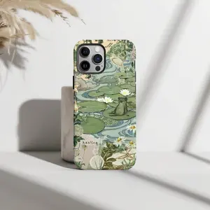 Vintage Frog Pond Collage Smartphone Case, Frog Art Cellphone Shell, Handheld Device Accessories Compatible with iPhone 11/12/13/14/15/16/17 Pro, ProMax, Plus, Air