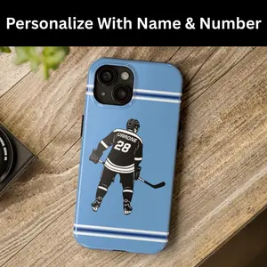 Custom Hockey iPhone Case, Personalized Name Phone Cover, Hockey Gift For Boy or Girl, Protective Tough iPhone Cases, Gifts for Hockey Mom, iPhone 16, 15, 14, 13, and 12 - Blue, Green, Pink, Red, Grey and More