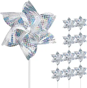 Reflective Pinwheels 10 Pack Garden Yard Sparkly Silver Bird Deterrent Devices Outside Humane Woodpecker
