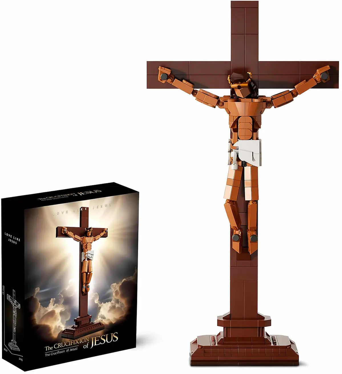 Jesus Crucifixion Cross Building Set with Custom LED Lights — 588 pieces; suitable as an Easter decoration, cross ornament, home accent, or religious-style home décor; suitable for ages 8 and up; unisex. Building blocks and accessories.