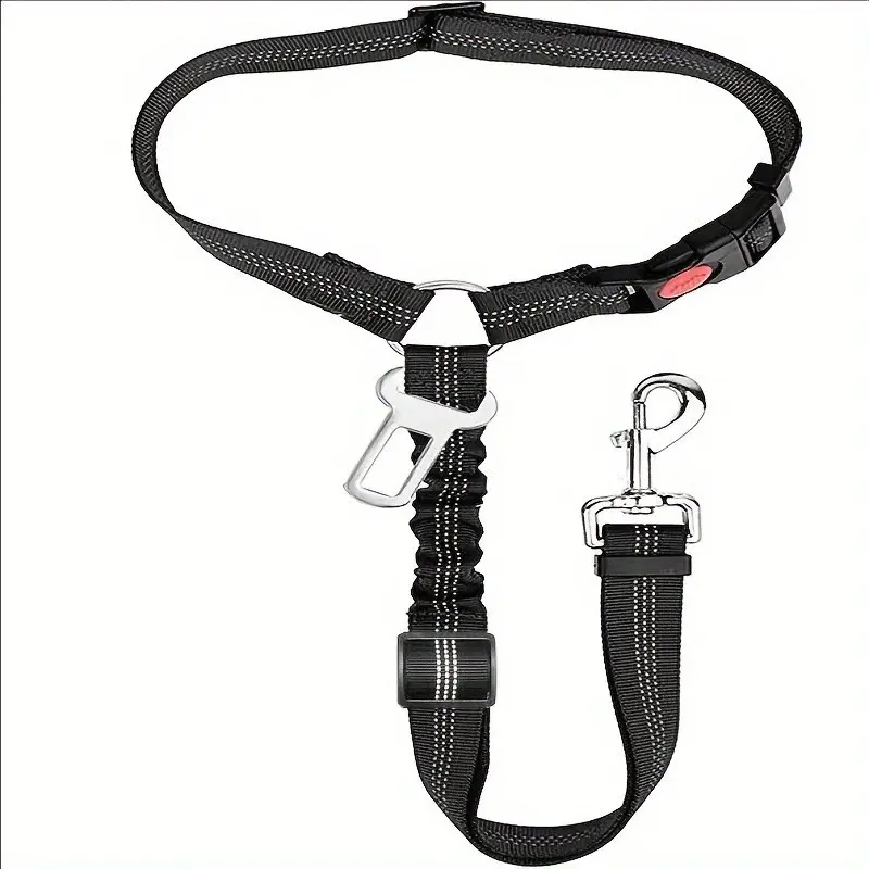 2-in-1 Dog Car Seat Belt with Elastic Buffer, Reflective Pet Safety Tether for Vehicle Travel