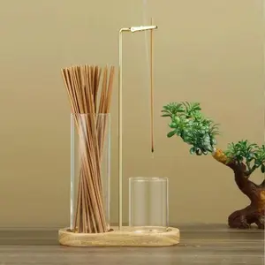 2-in-1 incense candle holder, 1 wooden base, aromatherapy diffuser incense burner, Air fragrance diffuser, with detachable glass ash collector, wooden home decoration item, suitable for living room, bedroom, interesting gift, with fragrance