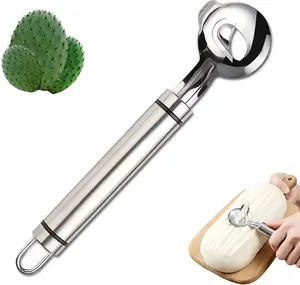 Spoon Cactus Peeler Tool, Stainless Steel Peeler Cactus, Cuchara Peladora De Nopales Tool Noodle Cutter Knife With Hole with Long Handle
