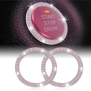 Car Engine Start Stop Decoration Ring, Crystal Double Rhinestone, Bling Car Interior Accessories for Women, Key Ignition & Knob Bling Ring, Push to Start Button Cover/Sticker