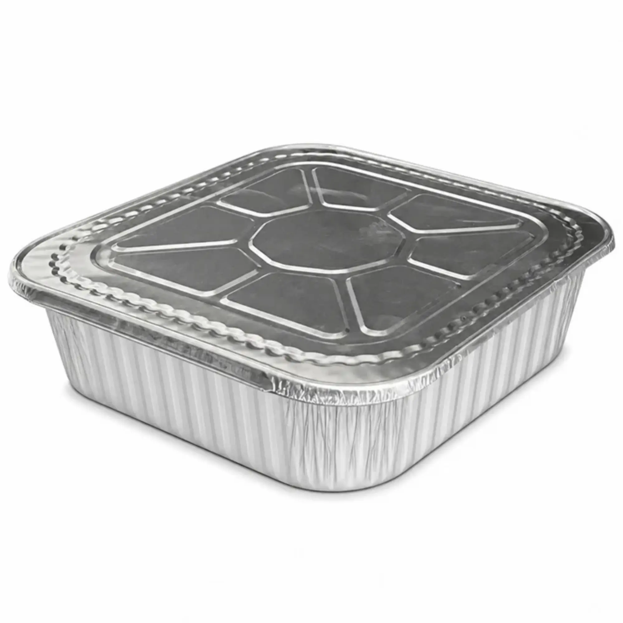 VeZee 8" Square Deep Aluminum Foil Disposable Pans with Lids, Heavy-Duty Baking Trays, Leakproof Food Storage & Meal Prep Containers, Oven & Freezer Safe, Recyclable for Baking, Catering