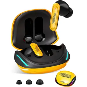 Transformers Official Bumblebee Wireless Gaming Earbuds, Bluetooth 6.0 Headphones, Open Mech Case with LED Lights, 24H Battery, IPX3 Waterproof, in-Ear Headphones for iPhone Android - Yellow bud cute mini invisible noise cancelling reduction Foldable HiFi