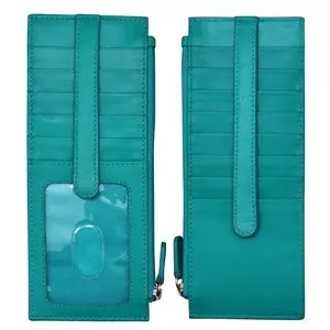 ili New York | Double Sided Credit Card Holder - Smooth Leather RFID Blocking Lining, 13 Slots, ID Window, Side Zip Pocket, Compact 3 x 7.5 in.