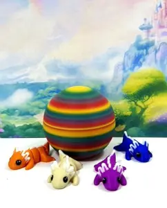 4pcs 3D Printed Mini Axolotl and Egg, Articulated Mini Axolotl Fidget Toy, Colorful Tiny Animal Toy, Executive Desk Toy, Home Decor MA001-RBW1 Eye Nature
