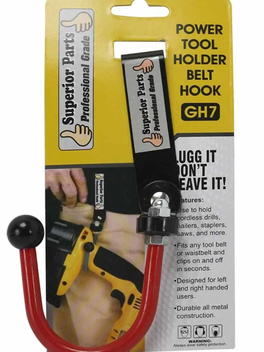 Superior Parts GH7 Hook Drill & Power Tool Holder, All-Metal Tool Organizer Accessories, Adjustable Size Belt Mount, Clip-On Keeps Setup Fast Metal Clip Attachment