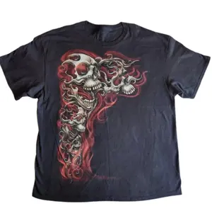 Y2K Gothic Punk Flaming Skulls Biker Grunge Affliction Black Graphic T-Shirt, Skulls Shirt, Unisex T-Shirt, Gift For Men