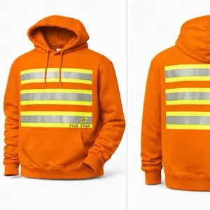 Five Star High-Vis Hoodie with Reflective Stripes for Enhanced Visibility Top Menswear Clothes