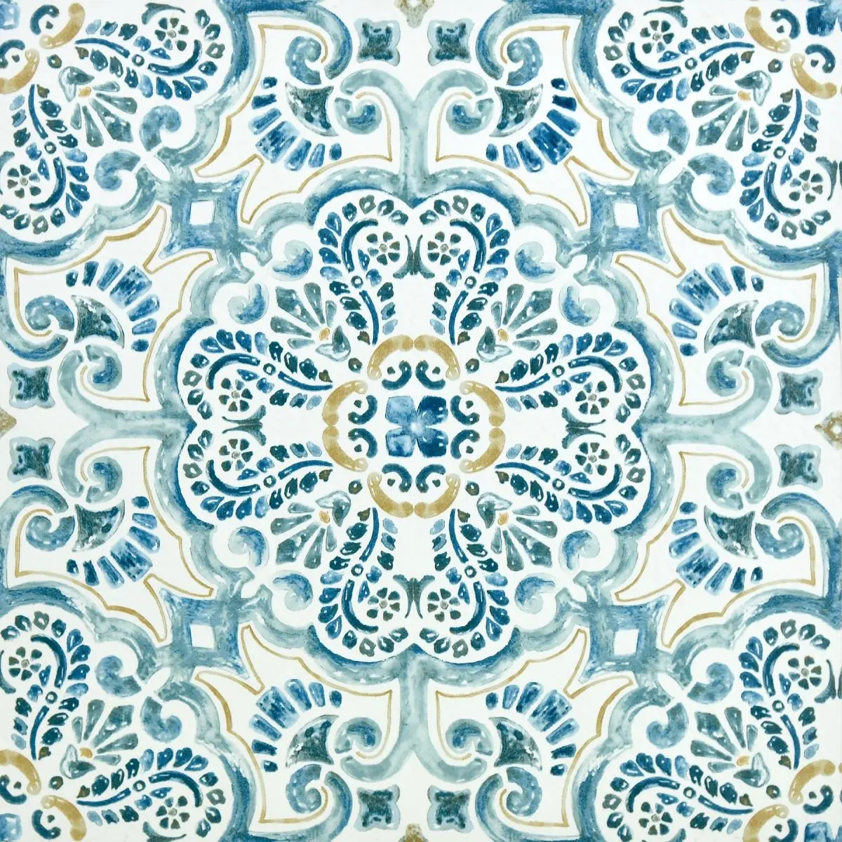 Fontaine Peel & Stick Floor Tiles - Blue, Tan & White, Self Adhesive Tiles, Vinyl Floor Tiles, Water Resistant Floors