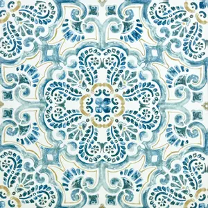 Fontaine Peel & Stick Floor Tiles - Blue, Tan & White, Self Adhesive Tiles, Vinyl Floor Tiles, Water Resistant Floors