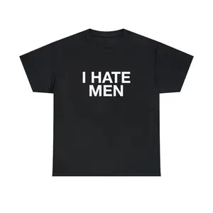 Unisex Short-Sleeve Menswear T-Shirt, Y2K Fashion Casual Top with Iconic "I Hate Men" Funny Sarcastic Sassy Witty Chaotic Unhinged Viral Meme Quote Slogan
