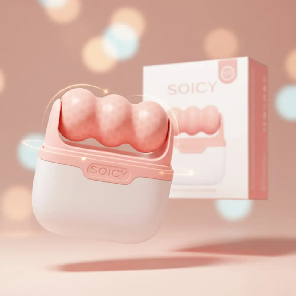 SOICY S30 2-in-1 Pink Ice Roller Facial Massager, Single Item Skincare Tool for Face & Eyes