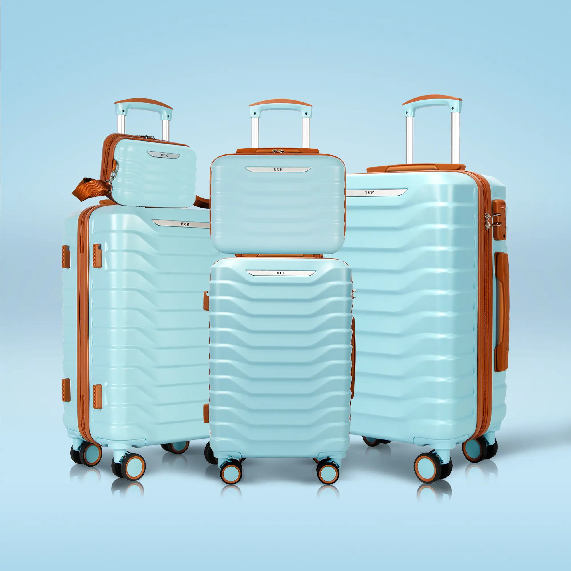 UUH Travel Luggage Set – Stylish Wave Design,Expandable, Spinner Wheels, Durable ABS shell with Waterproof Layer, TSA Approved,Side Hooks for Convenie