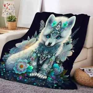 Soft Comfortable Funny Throw Blanket Cute Fox Pattern Blanket,1 Count Warm Throw, Napping,Air-conditioned Room,Throw For Sofa,Bed,Christmas Gifts,Christmas Decorations summerwins