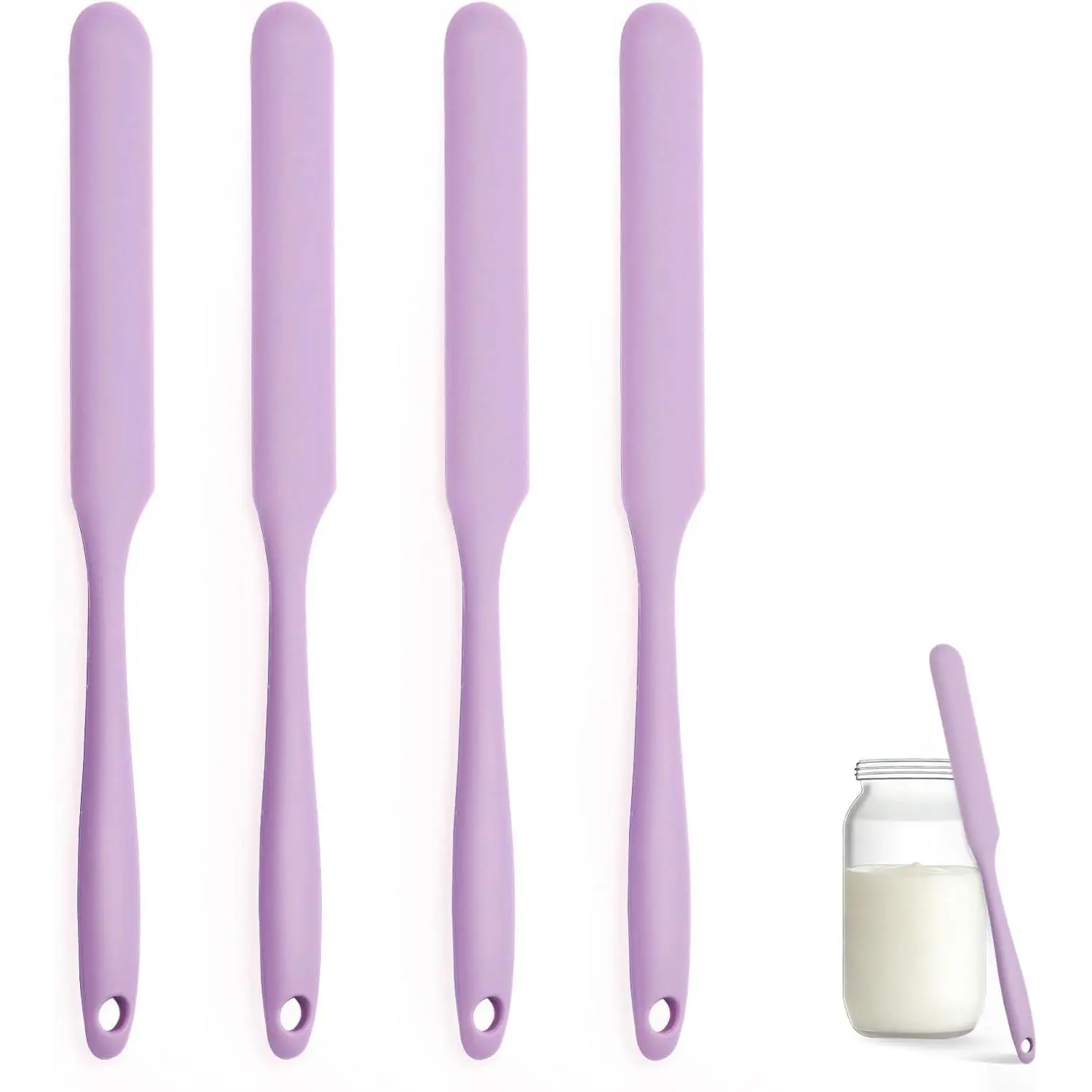 Jar Spatula Set of 4, Long Handle Skinny Spatula and Spurtle for Sourdough Starter, Flexible Jar Scraper for Peanut Butter, Jam, Icing, Cream with No Batter Left Behind (4)