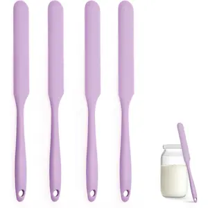 Jar Spatula Set of 4, Long Handle Skinny Spatula and Spurtle for Sourdough Starter, Flexible Jar Scraper for Peanut Butter, Jam, Icing, Cream with No Batter Left Behind (4)
