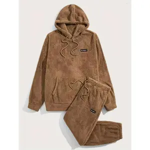 2-Piece Fluffy Men's Outfit Set: Casual Hooded Sweatshirt & Sweatpants Joggers for Winter Fall - Long Sleeve Pullover Clothes Fabricwomen's clothing