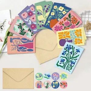1Set Adorable Greeting Cards with Envelopes - Ideal for Notes, Invitations, And Gifts for Birthday Wishes to Friends, Office Supplies - Featuring Abstract Flowers