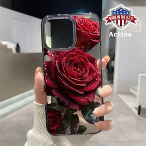 Clear Phone Case for iPhone 16 15 14 Pro Max 13 12 11 XR XS Plus E Romantic Red Roses Pattern Magnetic Sunction Candy Color Acrylic Back Soft Edge Cover
