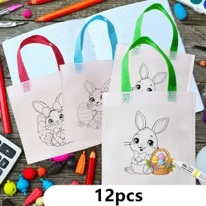 Easter Themed Gift Bag, 12pcs/set Cute Rabbit Pattern Gift Wrapping Bag, Reusable Art Party Gift Bag for Gift Wrapping & Storage