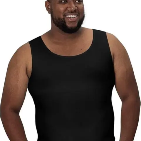 QORE LOGIQ - Men's Compression Tank Top | Plain Form-Fit Extended Scoop Neck Sleeveless Undershirt for Tall Guys, Office Clothes, Seamless Under Tees with Tummy Control & Sweatwicking Cool Support, Size M, Tank Tops