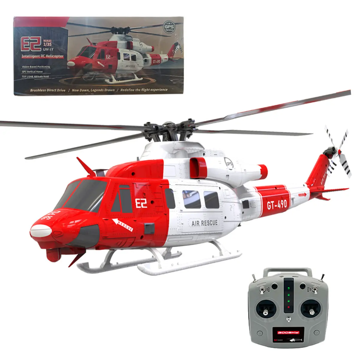 EngineDIY 2.4G 6CH Unisex Remote Controlled Helicopter - E2 UH-1Y Dual Brushless Direct Drive GPS & Lidar Positioning Simulation Military Aircraft, 1600mAh, 15 Minutes Flight, 1650g, for Outdoor Use