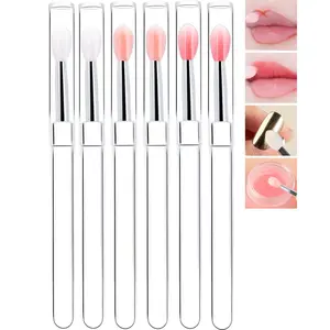 Silicone Lip Brush with Lid-6Pcs Lipstick Lip Mask Brushes,Chrome Nail Powder Applicator Brushes, Silicone Nail Art Brushes With Cover,Reusable Nail Glitter Powder Pen Brush,Lip Eyeshadow Makeup Stick springtok