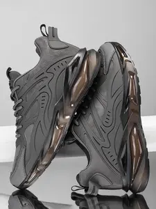 Men's Sporty PU Leather Sports Sneakers, Stylish Retro Thick Sole Design, Anti-Slip Rubber Soles, Perfect for Outdoor Activities and Fitness Enthusiasts