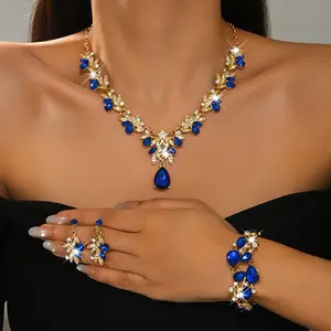 3pcs Premium Jewelry Set Teardrop Pendant Necklace Bracelet Earrings Vintage Elegant Flower Faux Pearl Beaded Set for Women Banquet Decor Versatile Choker Chain