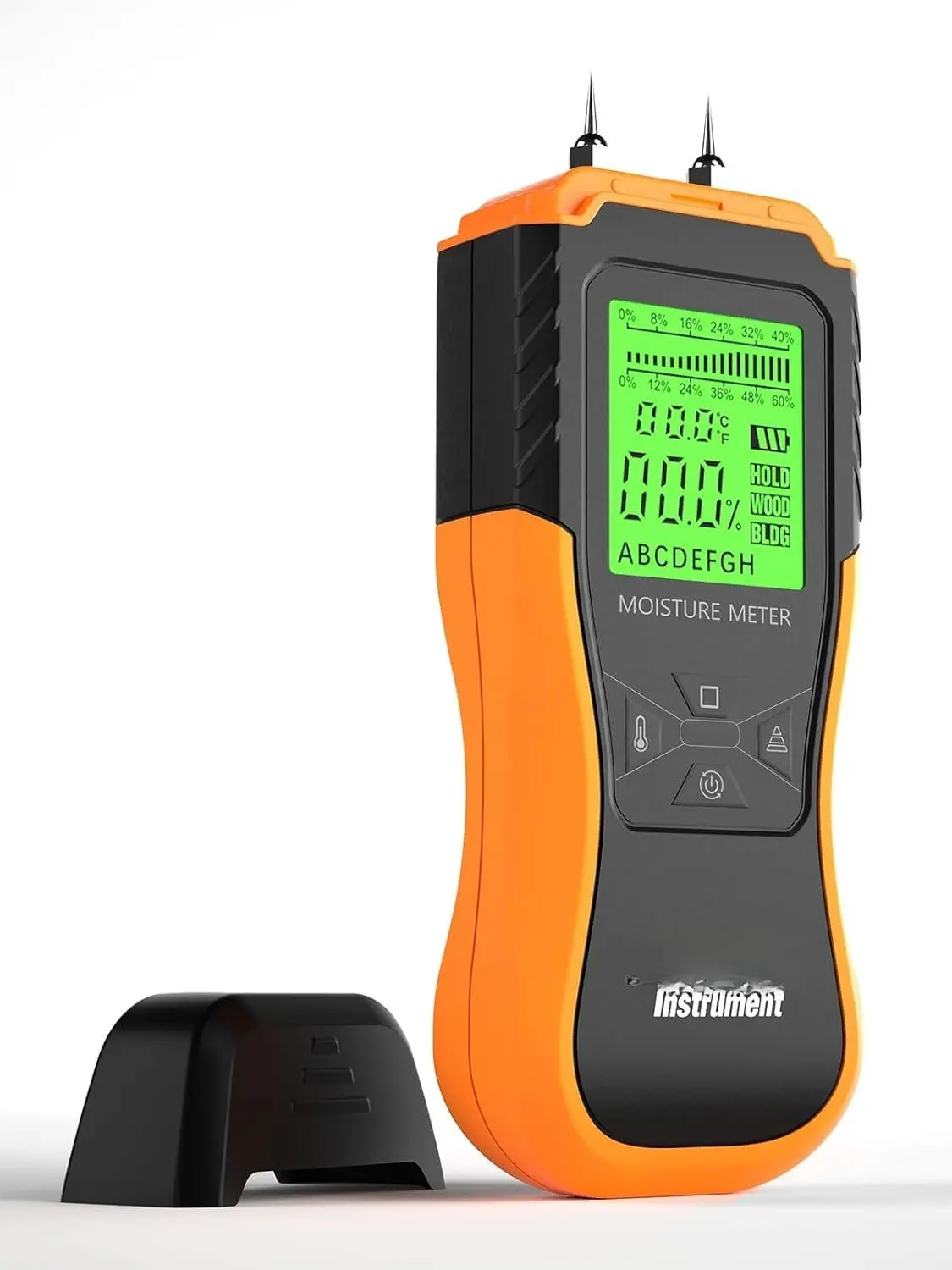 Digital Pin Type   Meter with 3 Colored Indicators,  Detector 2 Mode 8 Calibration Large Backlit for , Wall, Firewall (Orange)