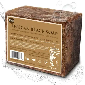 Organic African Black Soap - For Acne & Dark Spots | Natural Vegan and Cruelty Free – Satisfaction Guarantee 1lb bar | 90 day Supply, raw african black soap