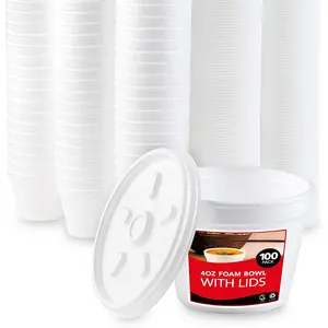 4 Ounce Foam Bowls With Lids (100 Count) - Insulated To Go Cups - Containers for Soup, Oatmeal, Ice Cream - For Delis, Cafes, Restaurants Disposable Pack