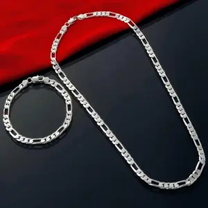 Elegant 925 Silver Plated Triple Figaro Cuban Chain Necklace - Hypoallergenic, Rustproof, Suitable for Parties and Gifts, Versatile Accessory| Fashion Cuban Chain| Durable Chain Design