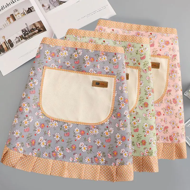 Women Apron Set Floral Apron with Pockets Waterproof Adjustable Cooking Apron Kitchen Gardening Comfortable Household Items Flowers Pastel Practical
