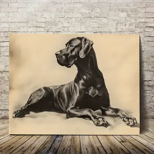 2D Flat 1 Piece 2D Flat Wooden Frame Canvas Wall Art, Great Dane Victorian Dog, Canvas Decorative Wall Art, Ready to Hang, with Frame, Suitable for Bedroom, Living Room, Home Wall Decoration