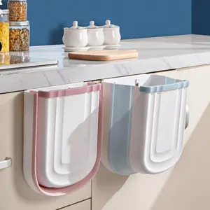 Foldable Wall Mounted Kitchen Trash Can, 1 Count Space Saving Kitchen Cabinet Door Hanging Trash Can, Kitchen Accessories for Home Dining Room