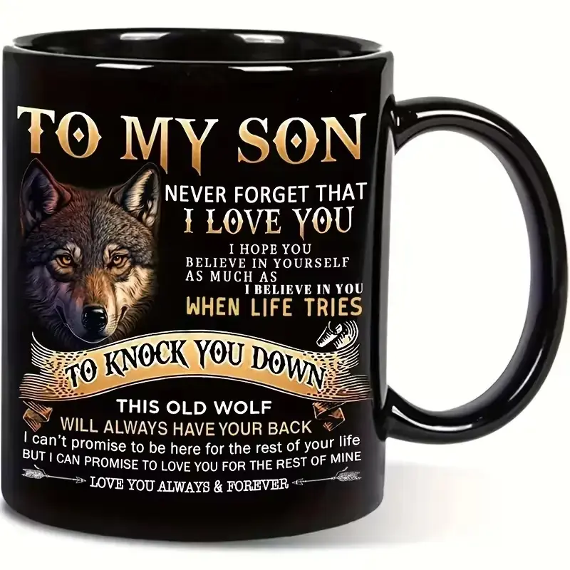 11oz Wolf & Cub Ceramic Coffee Cup - Classic Animal-Themed Beverage Drinkware, Washable Sentimental Keepsake, Ideal Birthday Gift for Son (Wolf & Cub Meaning-Infused Reusable Kitchenware)