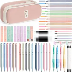 student stationary college essential 65PCS Aesthetic School Supplies with Cute Pencil Case, Pastel Highlighters Gel Pens Mechanical Pencils Set 0.5 0.7 & 2.0mm, Office Back to School Supplies College Essentials Kit Student Stationary Set