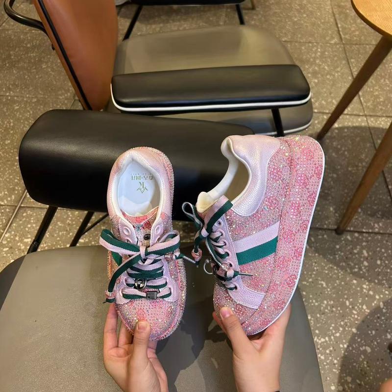Glittery Pink Low - Top Sneakers for Women Women's Shiny Pink Platform Casual Shoes Stylish Pink Glitter Platform Women's Sneakers Girl Trainer Girl Girl Trainer Runner Athletic Training Footwear Closed Running