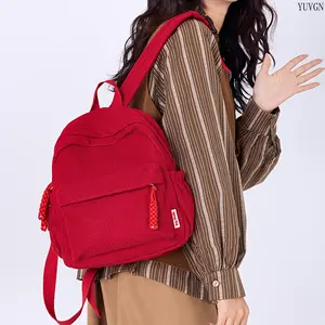 Fashion Corduroy Backpack for Women, Adjustable Shoulder Straps Casual Daypack, Two-Way Zipper Multi-Pocket School Bag, Lightweight Versatile Travel Backpack in Multiple Colors, Perfect for Daily Commute, School & Casual Use