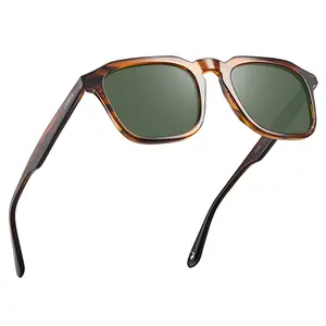 CARFIA Retro Sunglasses for Men Polarized UV400 Protection, Hand-crafted Acetate, 60s Style Square Cool Sun Glasses