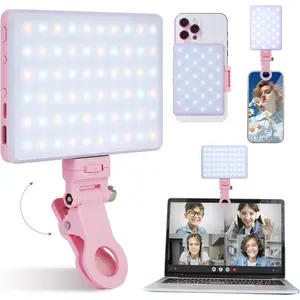 60 LED Selfie Light for iPhone, with Back Clip & Front, Portable Phone Clip for Video Recording, Zoom Calls Lighting Computer, High Power Rechargeable with 3 Light Modes, Pink  Cellphone Smartphone