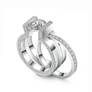 RG108W-111W B.Tiff 2ct Round Solitaire Interlocking Engagement Ring & Eternity Band Set