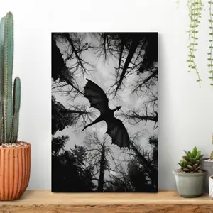 2D flat high-definition canvas wall art; color accuracy + moisture resistance + easy installation; dark forest flying dragon silhouette scene art poster; gothic dark-style canvas wall art; room decor for gaming enthusiasts, esports room background wall, t