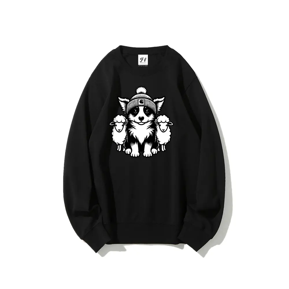 Women's Border Collie & Sheep Graphic Sweatshirt - Herding Dog Mom Crewneck Pullover, Fabric, Breathable, Comfy Fit, Casual OOTD, Cold Wash, Cute Farm Animal, Regular Fit, Cozy Fall Winter Apparel