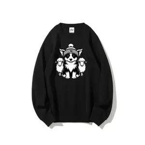 Border Collie And Sheep Women's Graphic Sweatshirt Funny Herding Dog Mom Crewneck Pullover Cute Farm Animal Winter Beanie Cozy Fall Apparel Regular Fit Top